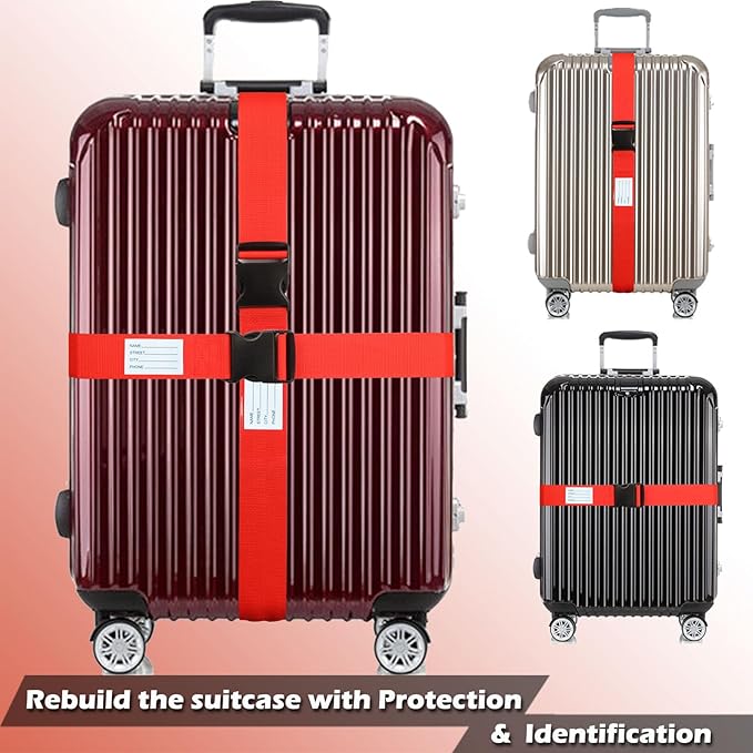 Ultra Long Heavy Duty Luggage Straps for Suitcases/Uprights/Duffels/Bags, 79" Adjustable Travel Packing Belts for Cargo Safety, Sturdy Baggage Strap Belts Multi-Pack