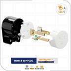 (3PACK) ETL Listed 90 Degree USA Canada Male Plug Nema 5-15P 3 Pole Angle DIY, 15A 125V USA 3Pin Right Angle AC Plug, Nema 5-15P Angled Rewireable