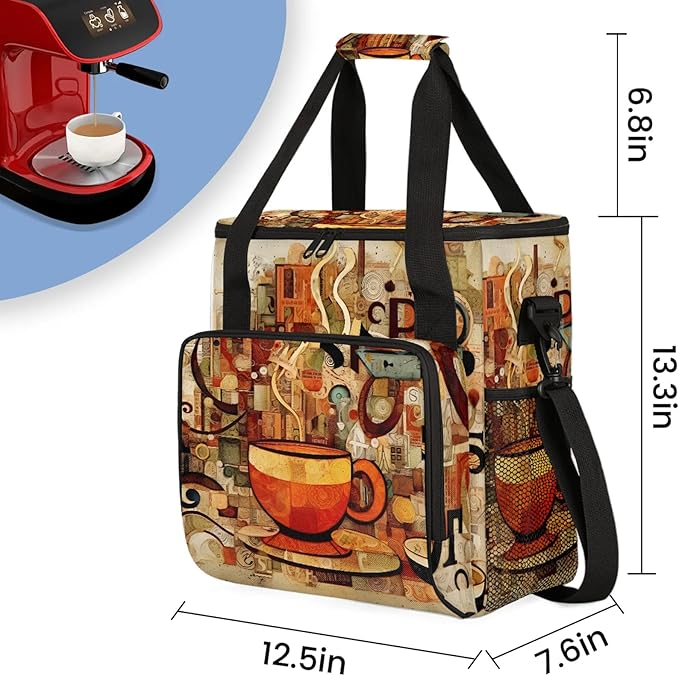 Coffee Maker Travel Bag Compatible with Keurig K-Mini or K-Mini Plus, Single Serve Coffee Brewer Carrying Case with Multiple Pockets for K-Cup Pods, Storage Bag With Shoulder Strap(Bag Only)