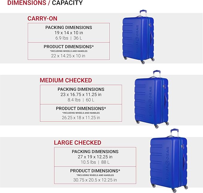 SwissGear 7366 Signature Hardside Expandable Luggage with Spinner Wheels, TSA Lock, Cup-Holder, Cobalt, 3-Piece Set (19/23/27)