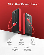 VEEKTOMX Portable Charger with Built in Cables 20000mAh, Power Bank for iPhone with AC Wall Plug, Fast Charging USB C Slim Battery Pack with LED Display Compatible with iPhone 17/16/15, Samsung