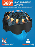 SARISUN Travel Pillow, Car Travel Pillow with 3D Eye Mask for Sleep, 360° Head Support Strap for All Car Seat, Road Trip Essentials, Stop Bobblehead, Black