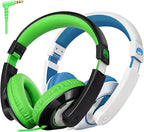 rockpapa Comfort Kids Headphones for School, Lightweight Foldable Portable Childs Boys Girls Teens Headphones Wired 3.5mm with 4.9ft Cord for Travel Airplane Tablet Phone Laptop Black/Green+White/Blue
