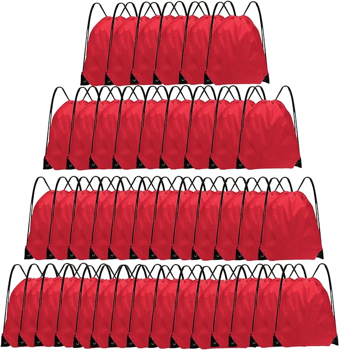 Grneric Drawstring Backpack Bulk 42 Pcs String Backpack Drawstring Bags Cinch Bag Sackpack for Men Women Gym (Red)