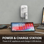 Fosmon 6 Outlet Wall Mount Surge Protector, 3-Prong Surge Suppression 1200 Joules, 15A 125VAC 60Hz 1875Watts Wall Outlet Adapter, Grounded LED, ETL Listed (4 USB-A (1 Pack))