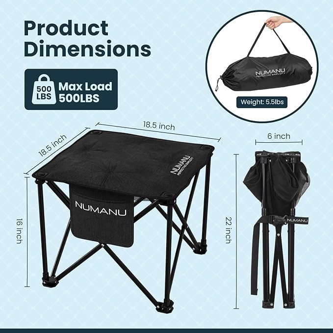 NUMANU 2-Pack Oversized Padded Camping Stool for Adults, Thick Padded 18.5" Heavy Duty Outdoor Camp Chairs with Anti-Slip Feet & Carry Bag, Folding Ottoman Foot Rest for Travel, Max 500lbs