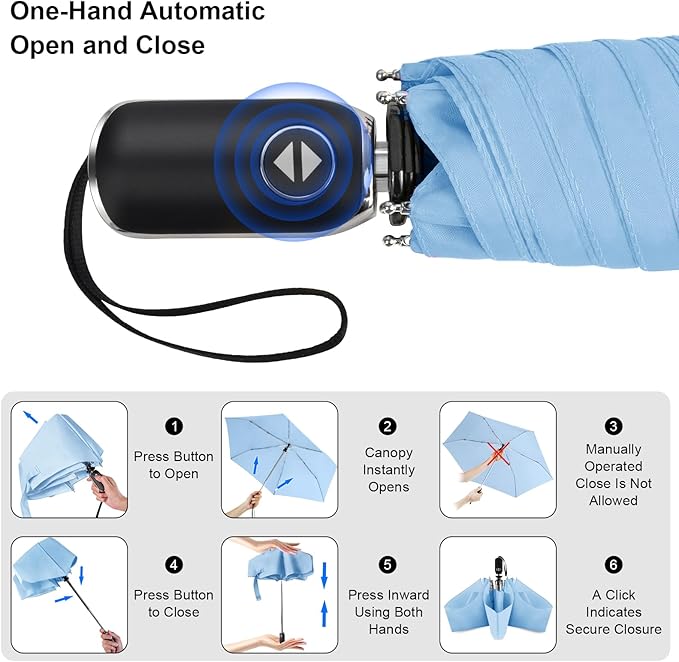 Compact Travel Umbrella for Purse - Flat Handle, Waterproof for Light Rain