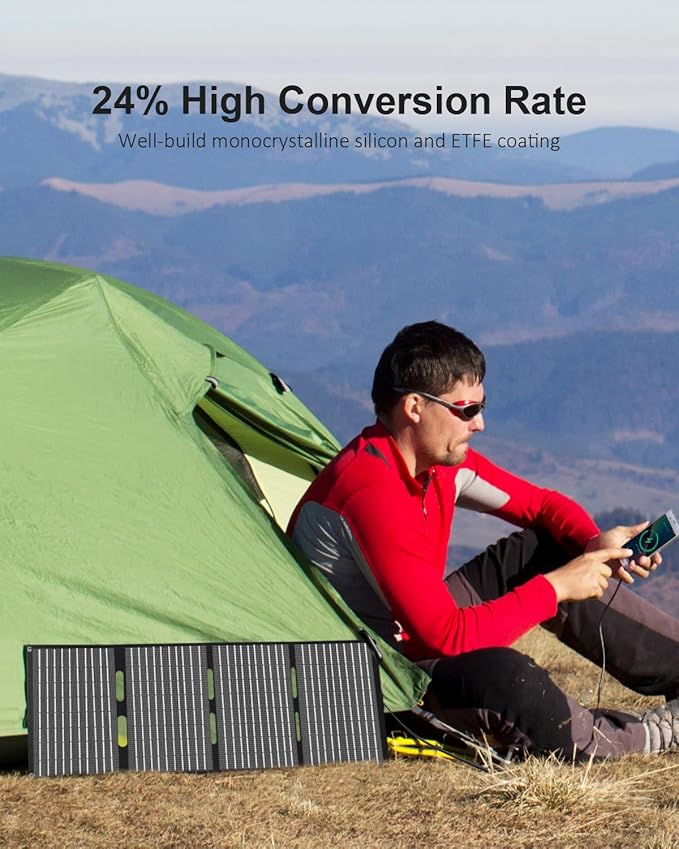 ELECAENTA 60W Portable Solar Panel for Power Station, USB C & USB A and DC 18V Output, IP68 Waterproof, Foldable ETFE Solar Charger, Compatible with iPhone Samsung Camping Hiking Outdoor