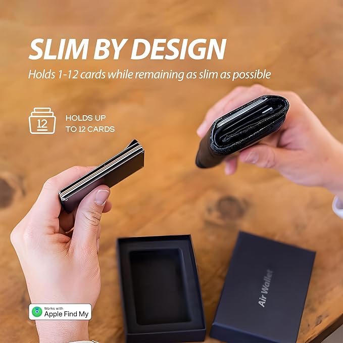 Air Wallet,Minimalist Wallet With Built In Airtag Chip, Rfid Blocking Credit Card Holder,Slim Wallet For Men,Compatible With Apple Find My Ios Only,Detachable Money Clip (Minimalist, Black)