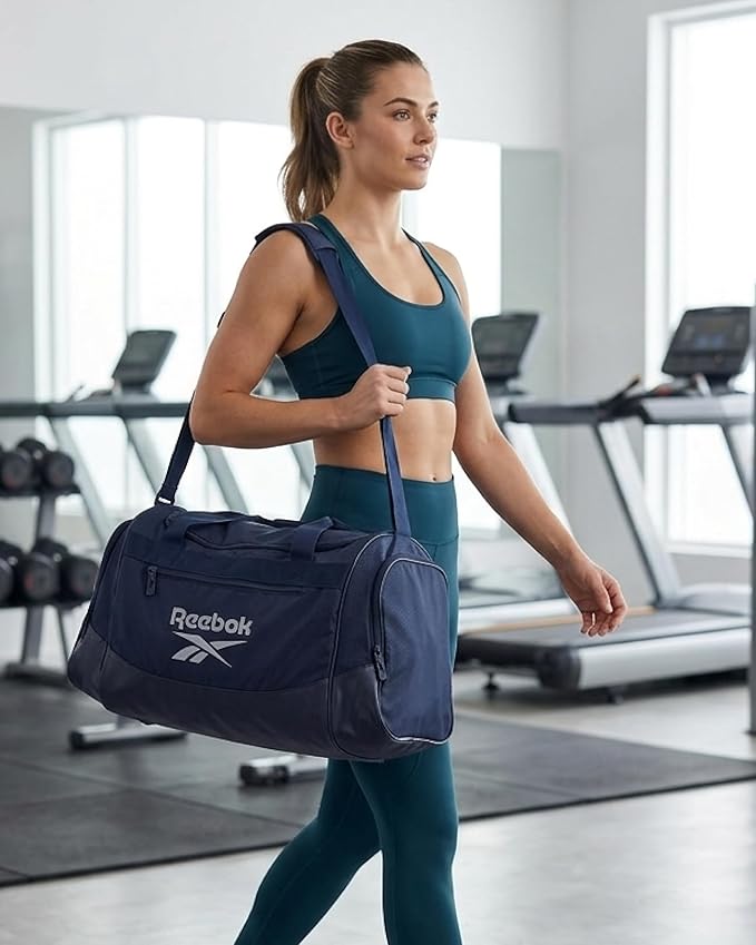 Reebok Duffle Bag - Lightweight Unisex Carry On Gym Bag - Travel and Sports Duffel Bags for Men and Women, Cade - Navy Silver