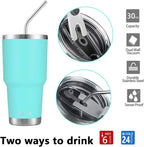 D·S 30oz Mint Tumbler Stainless Steel Double Wall Vacuum Insulated Mug with Straw and Lid, Cleaning Brush for Cold and Hot Beverages
