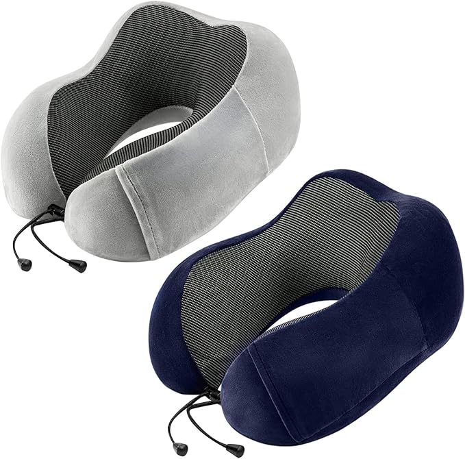 urnexttour Travel Pillow for Airplane-2 Pack Memory Foam Neck Pillows, Soft Support Travel Essentials for Travelling, Sleeping Rest, Car, Train and Home Use(Grey&Blue)
