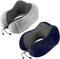 urnexttour Travel Pillow for Airplane-2 Pack Memory Foam Neck Pillows, Soft Support Travel Essentials for Travelling, Sleeping Rest, Car, Train and Home Use(Grey&Blue)