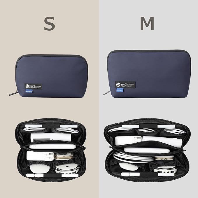 RIGHT AWAY Travel Tech Pouch，Waterproof Cord Case，Electronics Organizer Travel Case，Cable Organizer Storage Bag For Phone, Charger, Accessories(Dark Blue)