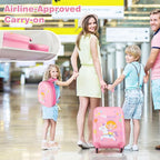 BABY JOY 2 PCS Kids Luggage, 16” Carry-on Hardshell Suitcase with Wheels & Hardside Backpack for Boys Girls, Airline-Approved Toddler Travel Luggage Set (Pink Pony)