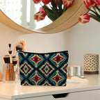 Boho Aztec Makeup Bag, Ethnic Southwestern Navajo Tribal Cosmetic Bag for Women, Western Gifts and Accessories