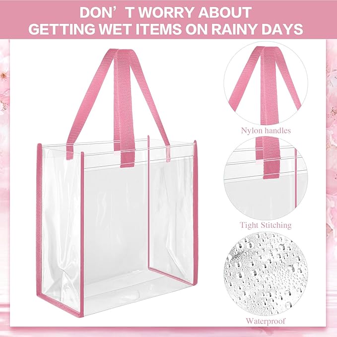 Eccliy 30 Pack 12x12x6 Inch Clear Tote Bag Stadium Approved Bulk Plastic Beach Tote Gift Bag with Handle for Gym Sports | 30 Pack, 12x12x6 Inch, Stadium Approved, Bulk, with Handle, Tote Gift Bag