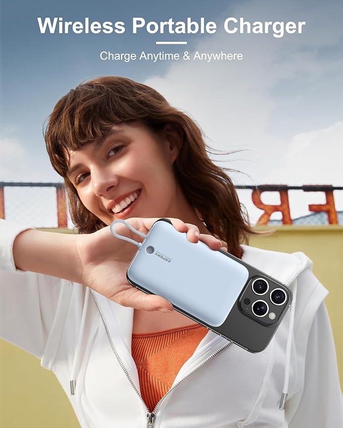 AsperX Magnetic Power Bank, 10,000mAh Wireless Portable Power Bank, 22.5W USB-C Power Delivery Portable Charger Compatible for iPhone 16/15/14/13/12 Series, Blue