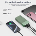 JUOVI J2651 Portable Charger, 35W 20000mAh USB C in & Out Power Bank, Battery Pack with QC4.0+PD3.0 35W High-Speed Charging for Bluetooth Earbud, Mobile Phone, Tablet (Green)