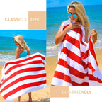 Exclusivo Mezcla 2 Pack Cotton Oversized 35x70 Inches Cabana Stripe Beach Towels, Super Absorbent Soft Plush Pool Bath Towel (Red)