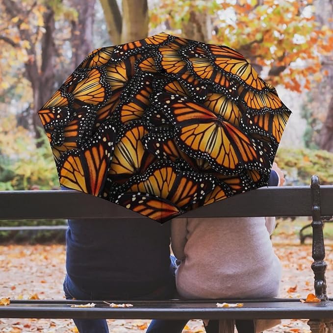 AMRANDOM Travel Folding Umbrella Automatic Open Tri-Fold For Car Rain Outdoor Use For Car Rain Outdoor Use With Black Anti-Uv Coating