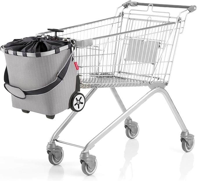 reisenthel carrycruiser Herringbone Grey - Portable Shopping Trolley with Sturdy Aluminum Frame, Shoulder Strap and Removable mesh Inner Bag -Water-Repellent