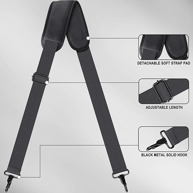 Shoulder Strap 72 inch, Universal Replacement Laptop Shoulder Strap with Adjustable Buckles and Metal Hooks for Briefcase Laptop Messenger Bag Crossbody Bag Luggage/Duffel, Dark Gray