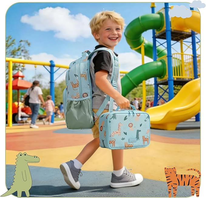 mommore Kids Backpack for Boys Girls 4-8 Kindergarten Elementary School Backpack with Lunch Box - 15” H Fit Folder