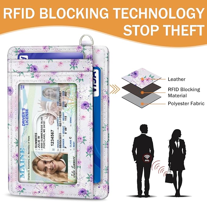 Yonlevres Credit Card Holder Slim Wallet, Peacock RFID Wallet Women Front Pocket Small Card Holder, Cute Travel Thin RFID Blocking Card Organizer Card Case ID Window PU Leather Girl Ladies