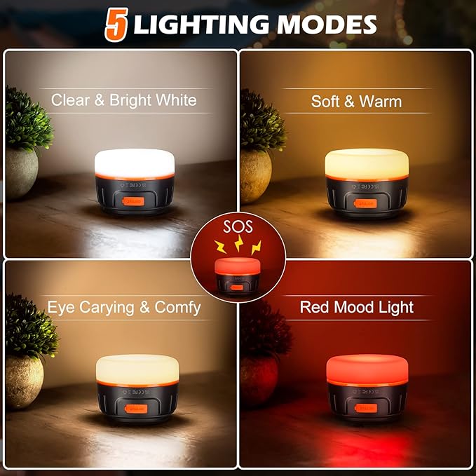 Yonktoo Rechargeable LED Camping Lantern, 300H Runtime, 6400mAh, IPX5 Waterproof Tent Light for Camping, Hiking, Power Outages, Home, Emergency - Standard Edition,Orange