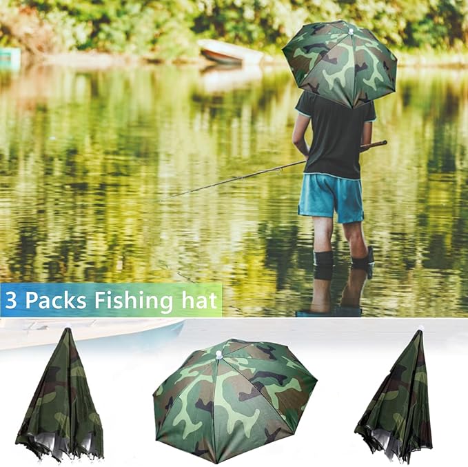 3 Pack Umbrella Hat, Sports Head Umbrella Hats for Adult Women, 26" Diameter Folding Waterproof Rainbow Fishing Headwear for Outdoor Party Beach Hiking