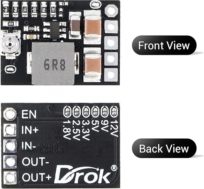 DROK DC 12V to 5V Buck Converter, 10pcs Mini Voltage Regulator Board DC 4.5-20V 12V 9V Step Down to 1-16V 5V Reducer 3A Fixed Adjustable Volt Output Transformer Power Supply Stabilizer Module