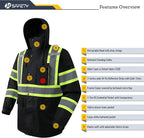 JKSafety Hi-Vis Reflective Safety Rain Jacket and Pants for Men Women Waterproof Rain Gears for Farming Fishing Work HV Rain Suit with Inner Mesh Lining and Pockets (117-Black M)