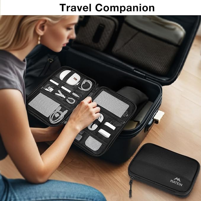 MATEIN Charging Cord Organizer Case 2 Pack, Water Resistant Electronics Bag for Tech Accessories, Portable Flat Cable Organizer Travel for Adapter, Slim Mouse & USB Flash Drive, Tech Gifts