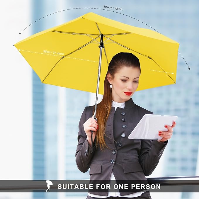 Compact Travel Umbrella for Purse - Flat Handle, Waterproof for Light Rain