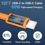 20W Dual Port USB C Charger Block for iPhone 17 16 15 Pro Max Charger Fast Charging with 10FT Long USB C to C Charging Cable Cord for iPhone 17 16 15 Pro Max/17 16 15Pro/15, Android Phone-Orange