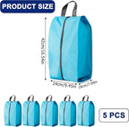 5Pcs XL Travel Shoe Bags Portable Travel Gifts Shoe Organizer with Zipper Closure, Waterproof Nylon Shoe Storage Organizer with Handle Travel Bags For Men and Women, Blue