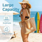 Iioscre Beach Bag for Women, Causal Hobo Pool Bags with Zipper Inner Pocket, Foldable Swim Tote Bag for Vacation Essentials