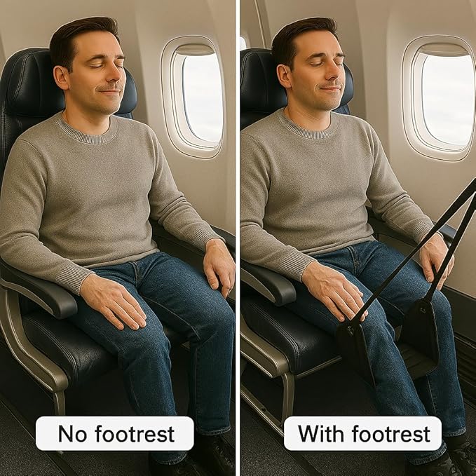 Airplane Footrest Hammock for Travel – Memory Foam Leg Rest for Plane & Office, Adjustable Height, Compact & Portable, Travel Essentials for Long Flights & Comfort Relief