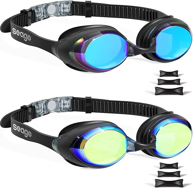 Seago 2 Pack Swimming Goggles Anti-fog Anti-UV Silicone Swim Goggles Adult Women Men