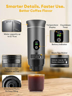 Upgraded 3 in1 Portable Espresso Machine with LED Display,20 Bar Pressure,Real-Time Temp&Battery Indicator,Portable Coffee Maker Compatible with Ground Coffee & Capsules, for Travel,Home