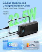 Portable Charger 40000mAh Power Bank - PD 22.5W Fast Charging Battery Pack, Built-in Cable Phone Charger 4 Output 3 Input, Compatible with iPhone 16 15 14 13 Android Samsung