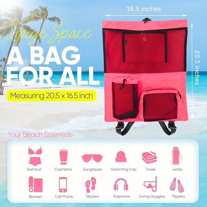 HOHOM Swim Mesh Beach Bag, Waterproof Gym Bags for Women and Men, Large Pool Bag Swimming Gear Drawstring Backpack