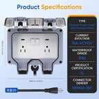 Outdoor Power Outlet,Outdoor Extension Cord Waterproof Double Wall Outlet Extender with On-Off Switch and Indicator Light，Exterior Electric External Power Outlet,Outside Outlet (9.8FT)
