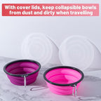 SLSON Dog Bowls Pet Collapsible Bowl with Cover Lids,2 Pack Dog Travel Bowls Portable Foldable Cat Water Dish Bowl for Pets Walking Parking Camping (Pink and Purple, Large)