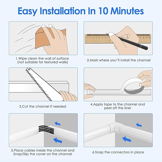 Yecaye 125in Cord Hider, Large Cord Covers for Wires on Wall, Cable Management Kit for Mount TVs, Wire Hider Cable Concealer for Home Office, W1.18in H0.6in, White
