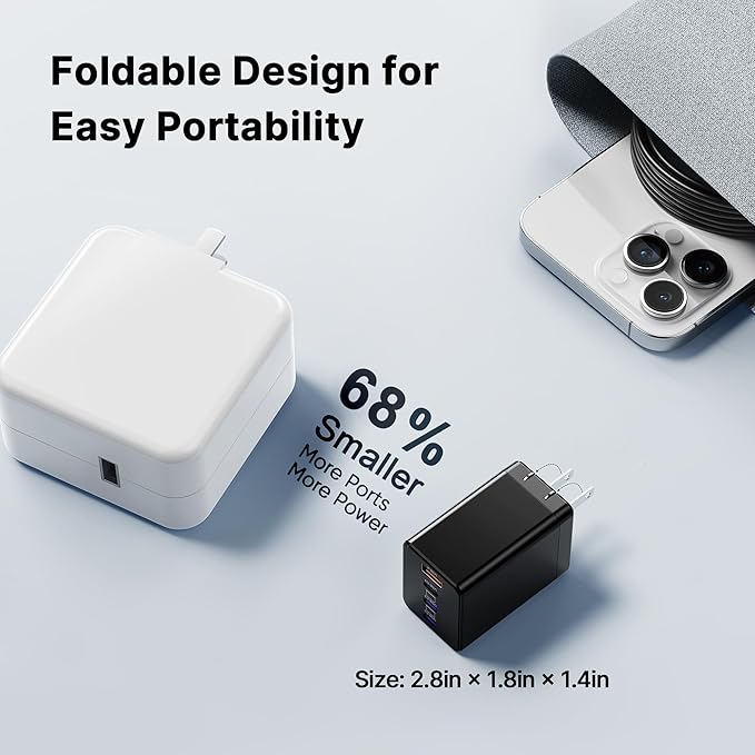 2 Pack 200W USB C Charger Block, Foldable 4-Port GaN5 Super Fast Charger USB C, Dual 65W Type C Charging Block, Laptop Fast Charging Adapter for MacBook Pro/Air, iPad, iPhone, Samsung Galaxy Black