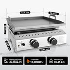 R.W.FLAME Portable Propane Griddle,Stainless Steel Gas Grill,Table Top Grill for Outdoor BBQ,Camping and RVs,Silver (2 Burner)