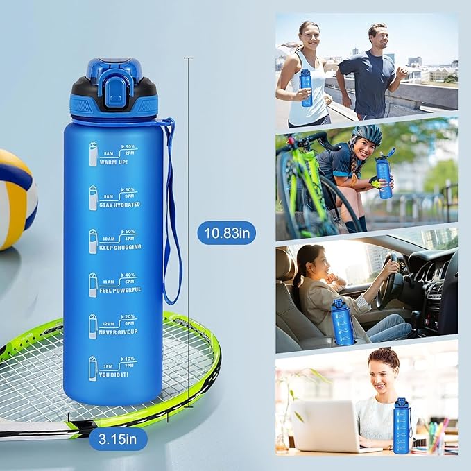 Water Bottle with Straw 1L,Boys Water Bottles with Straw 1 Litre,Waterbottle Leak-Proof Sports Water Bottle,Plastic Drinks Bottles Toxin Free，Bpa-Free (Dark Blue)