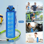 Water Bottle with Straw 1L,Boys Water Bottles with Straw 1 Litre,Waterbottle Leak-Proof Sports Water Bottle,Plastic Drinks Bottles Toxin Free，Bpa-Free (Dark Blue)